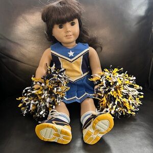 American Girl Blue and Yellow Cheerleader Doll with Pom Poms